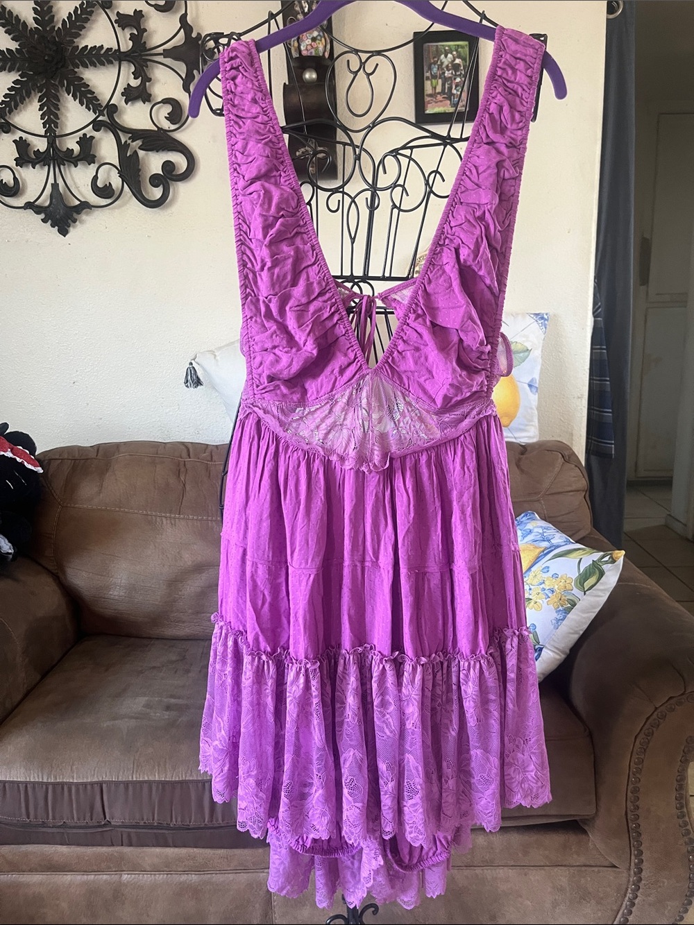 Free People Purple Backless Tiered Romper